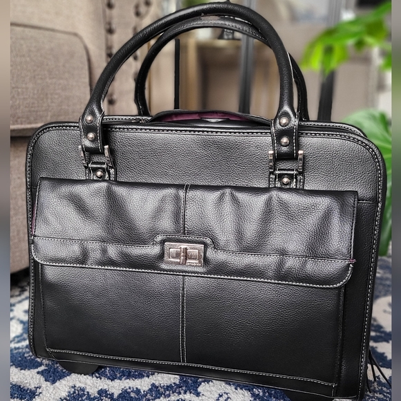 SAMSONITE WOMEN'S MOBILE OFFICE Black Faux Leather with purple interior travel - Picture 3 of 11